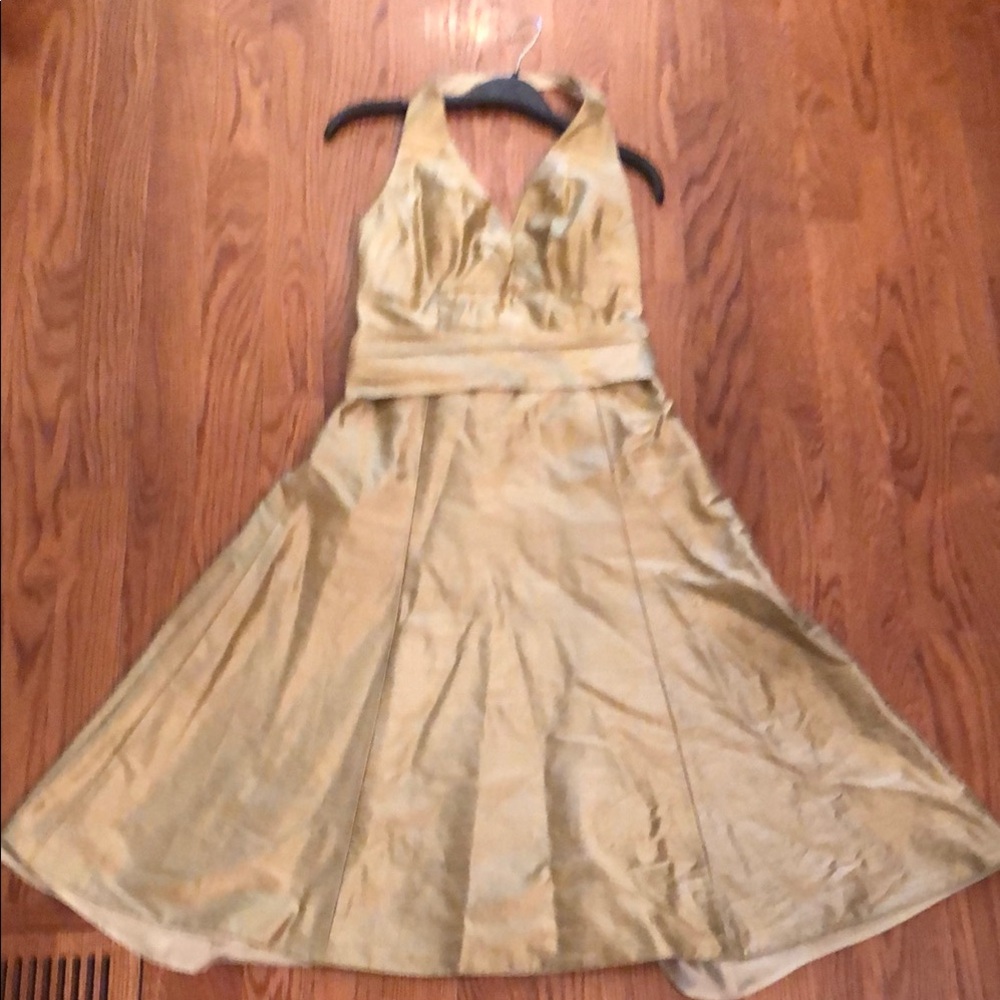 Silk Gold/ Green Halter dress